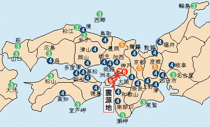 阪神淡路大震災の震度分布