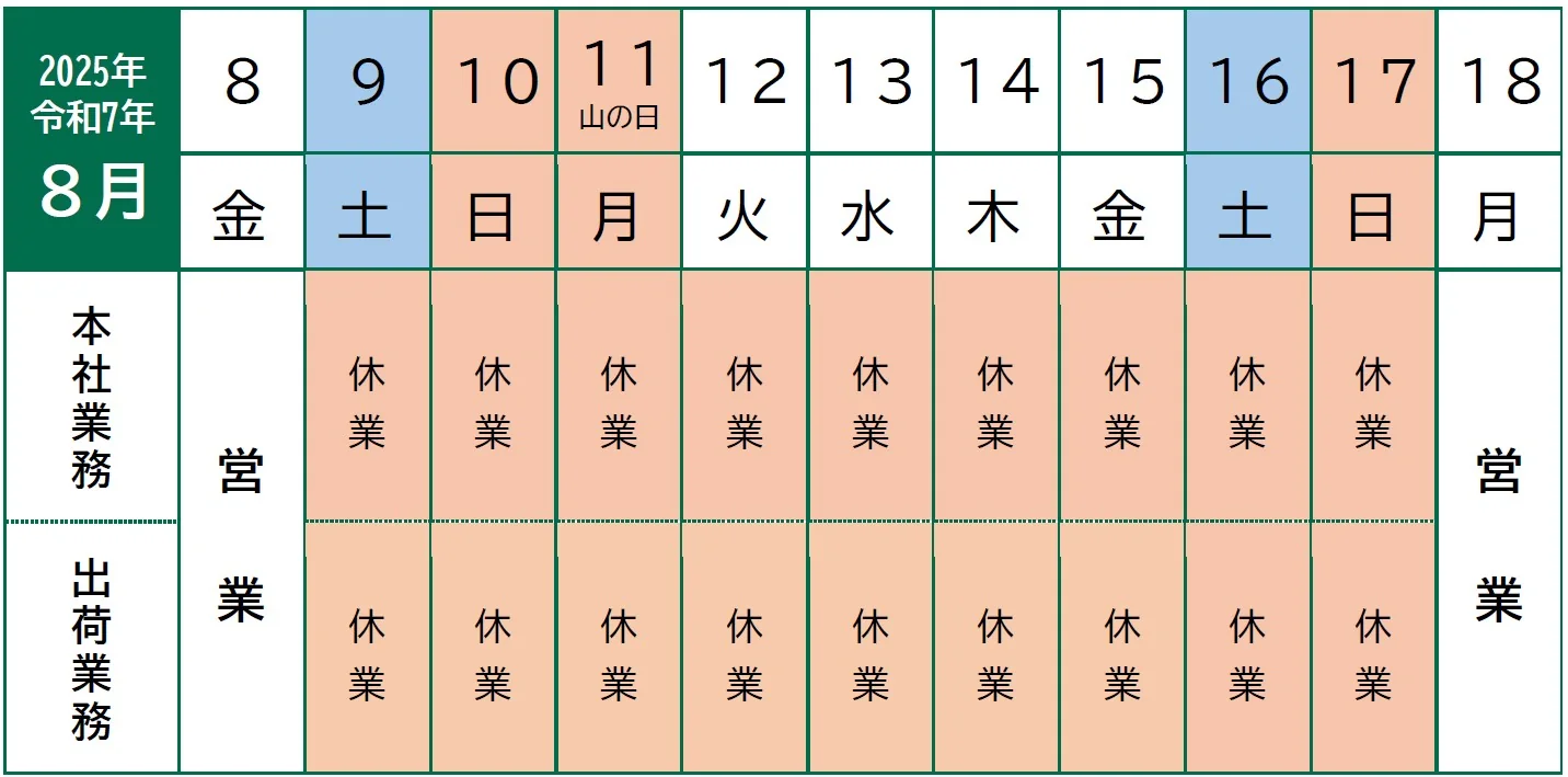 2025年夏季休業のお知らせ