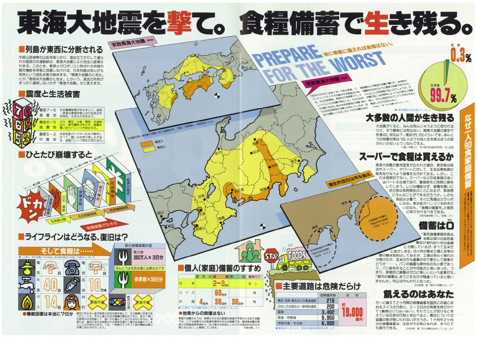 東海地震を撃て。食料備蓄で生き残る。と書かれたリーフレット